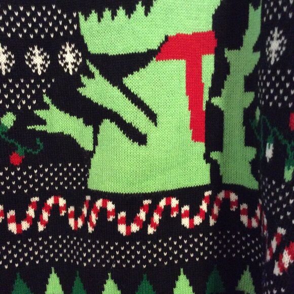 Ugly Christmas Sweater Dinosaur snow candy cane lights Medium M warm - Picture 3 of 4